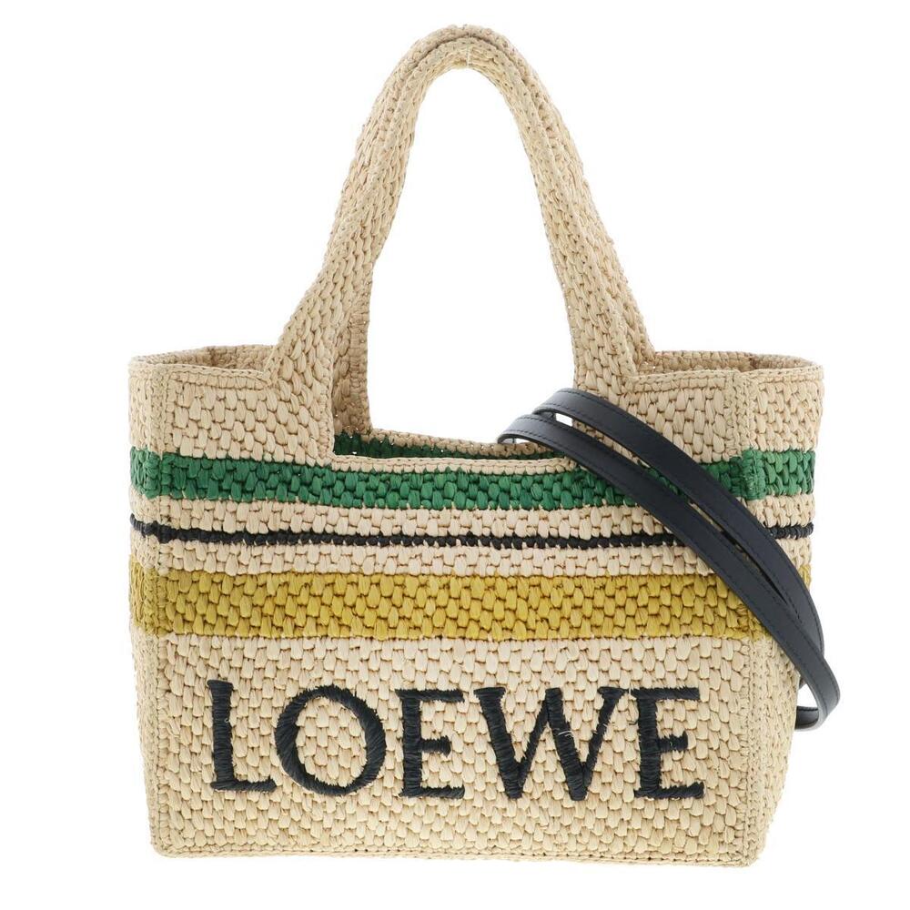 LOEWE Font Tote Bag Handbag Beige Raffia